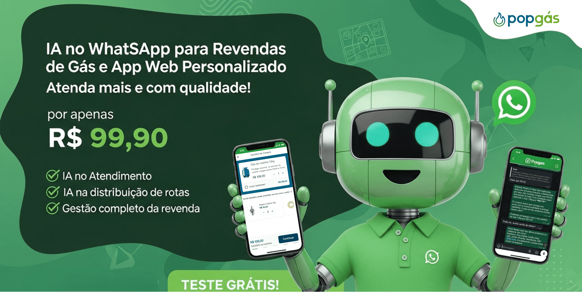 IA no WhatsApp para revendas de gás e app web personalizado com o PopGás Sistema