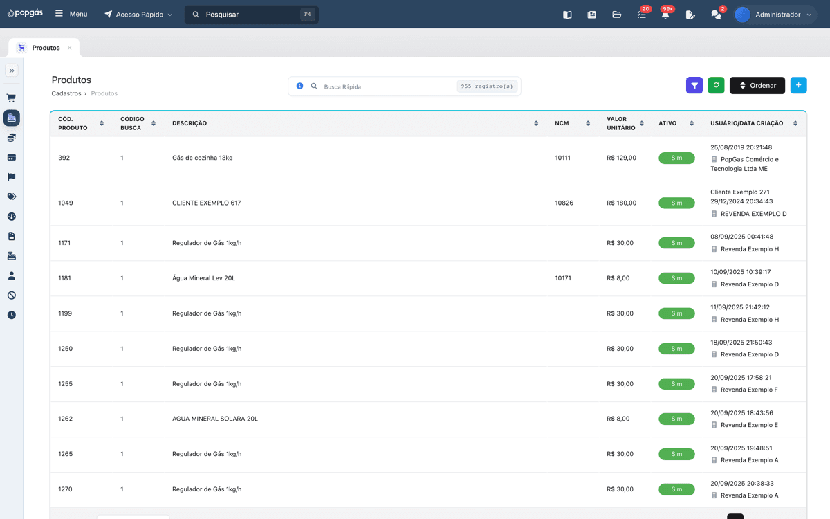 Configurações fiscais por produto